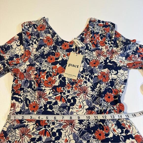 NWT Pact Organic Cotton Blend Fit Flare L‎ 3/4 Sleeve Floral Cosmos Party Dress - Picture 4 of 8